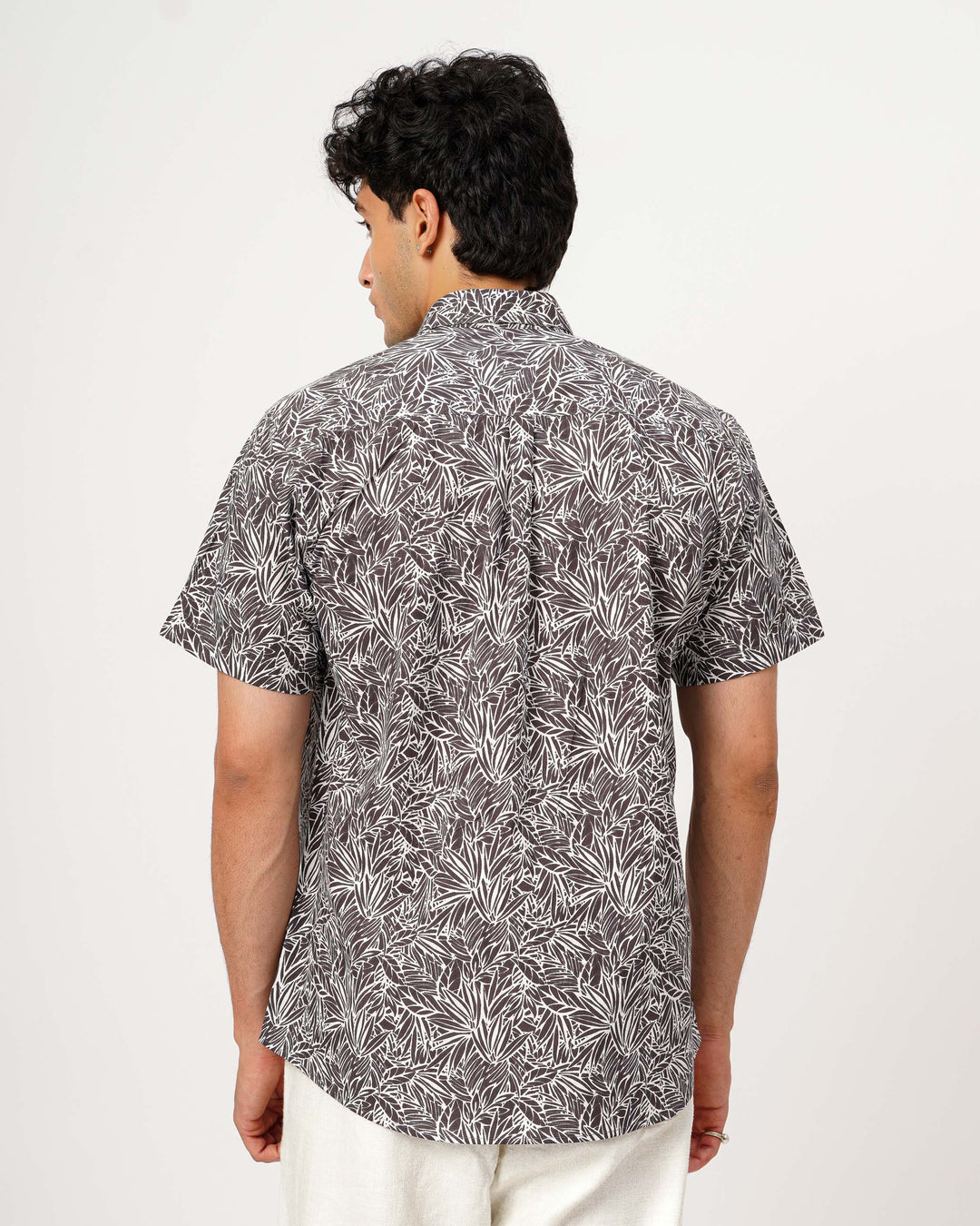 Gray Nature Weave Cotton Poplin Half Sleeve Shirt