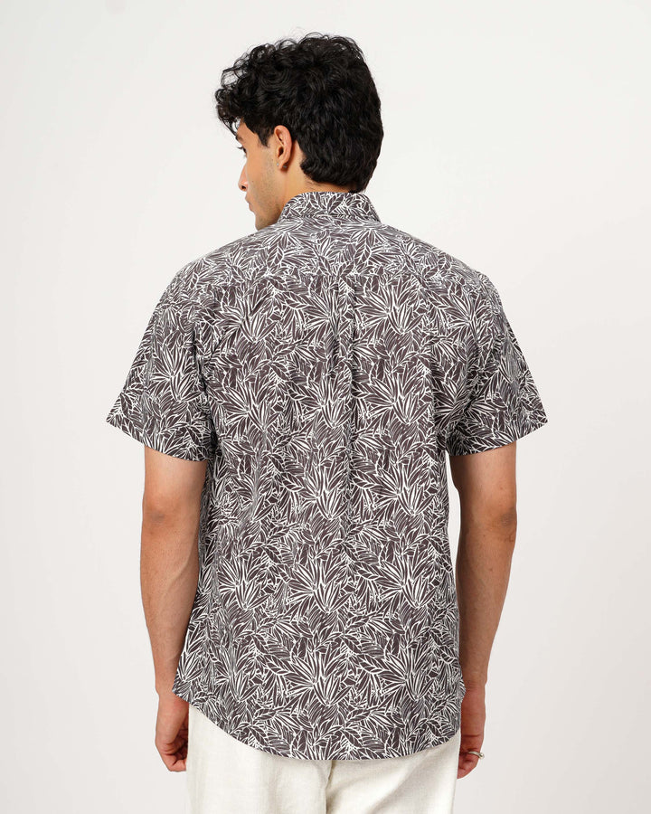 Gray Nature Weave Cotton Poplin Half Sleeve Shirt