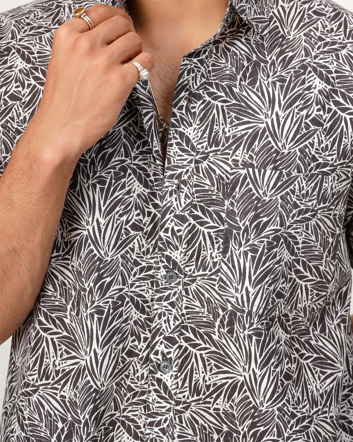 Gray Nature Weave Cotton Poplin Half Sleeve Shirt