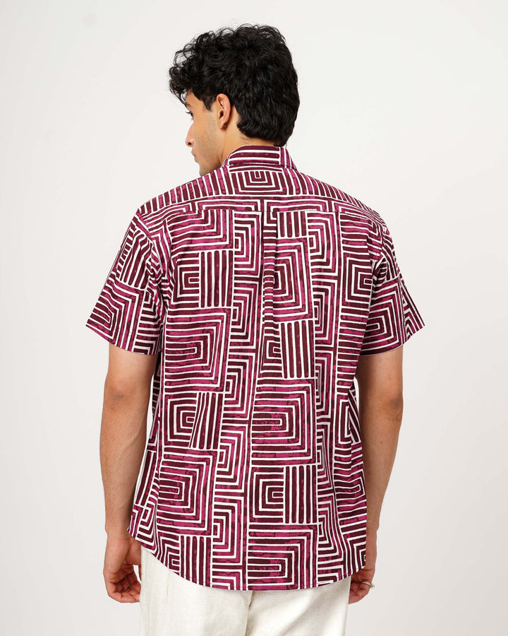 Wine Gridlock Cotton Poplin Half Sleeve Shirt