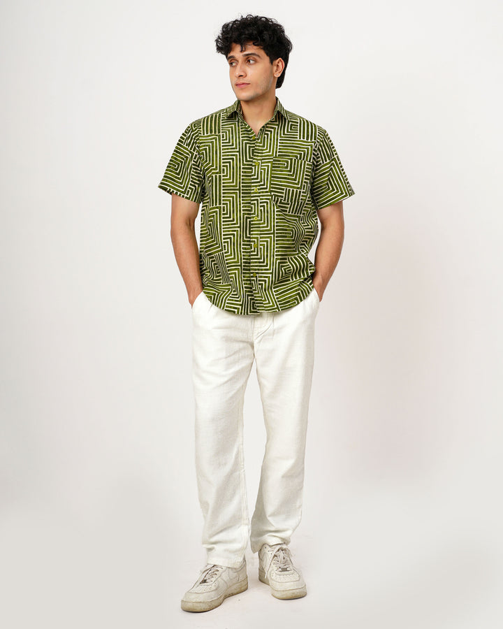 Green Gridlock Cotton Poplin Half Sleeve Shirt