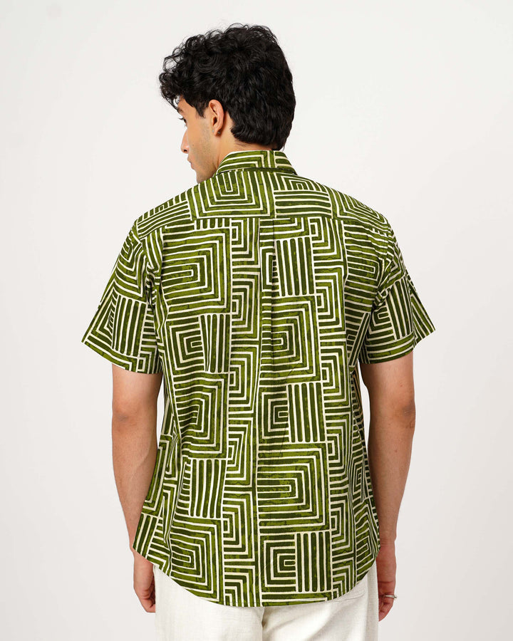 Green Gridlock Cotton Poplin Half Sleeve Shirt