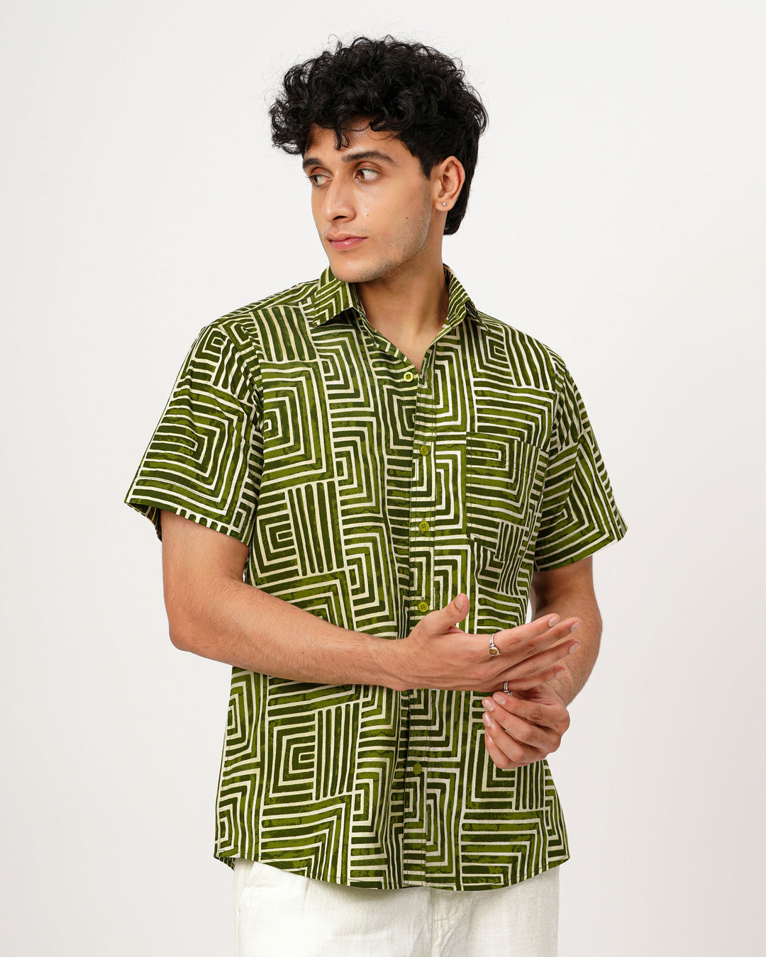 Green Gridlock Cotton Poplin Half Sleeve Shirt