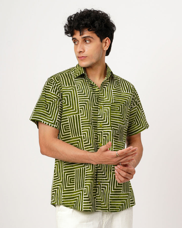 Green Gridlock Cotton Poplin Half Sleeve Shirt