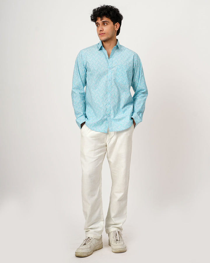 Blue Waves Cotton Poplin Shirt