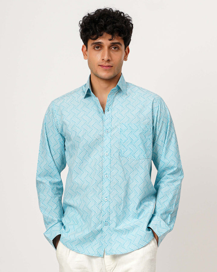 Blue Waves Cotton Poplin Shirt