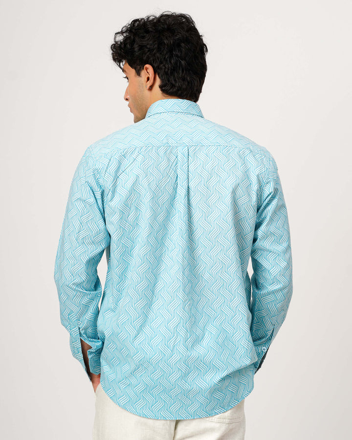 Blue Waves Cotton Poplin Shirt