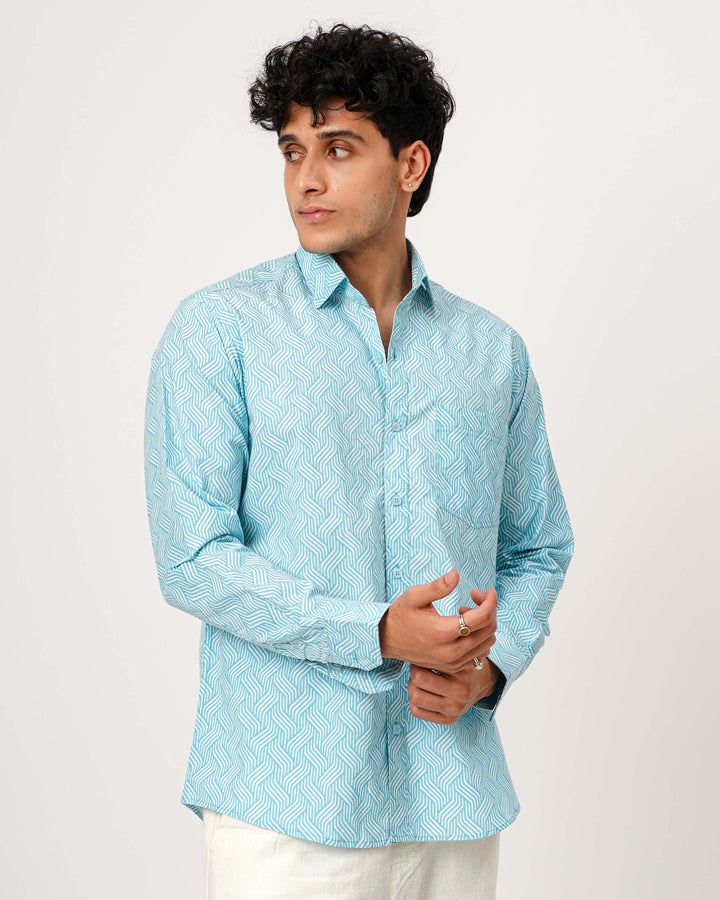 Blue Waves Cotton Poplin Shirt