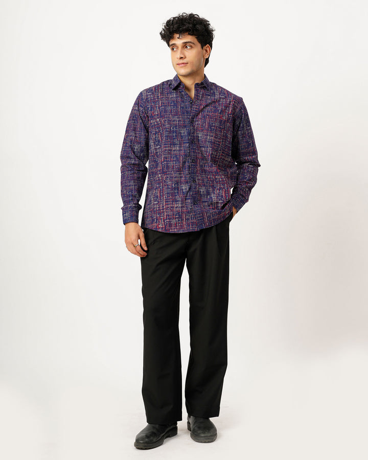 Blue Script Cotton Poplin Shirt