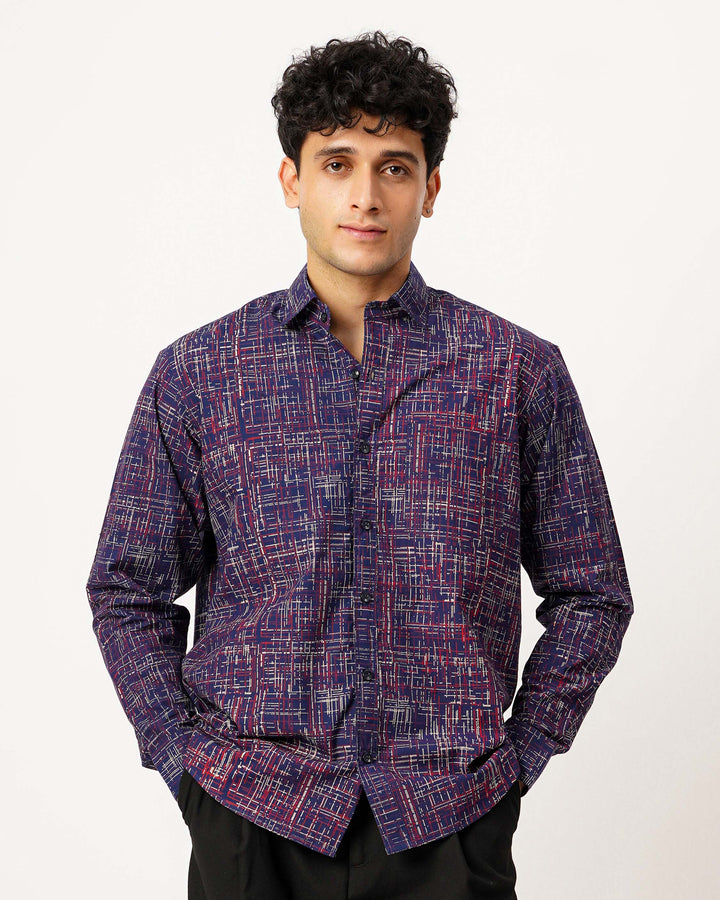 Blue Script Cotton Poplin Shirt