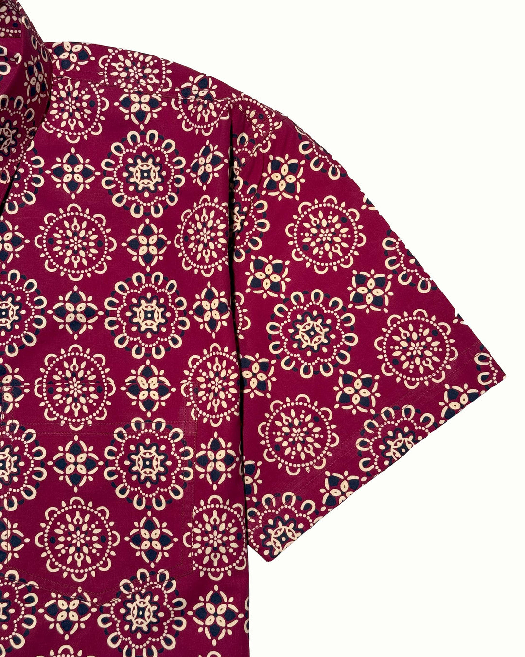 Maroon Ornate Cotton Poplin Half Sleeve Shirt