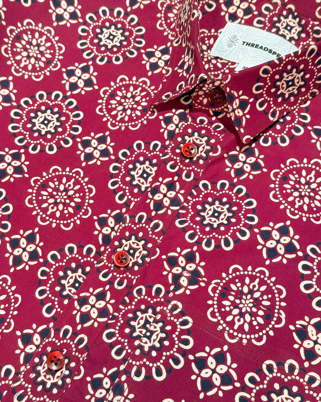 Maroon Ornate Cotton Poplin Half Sleeve Shirt