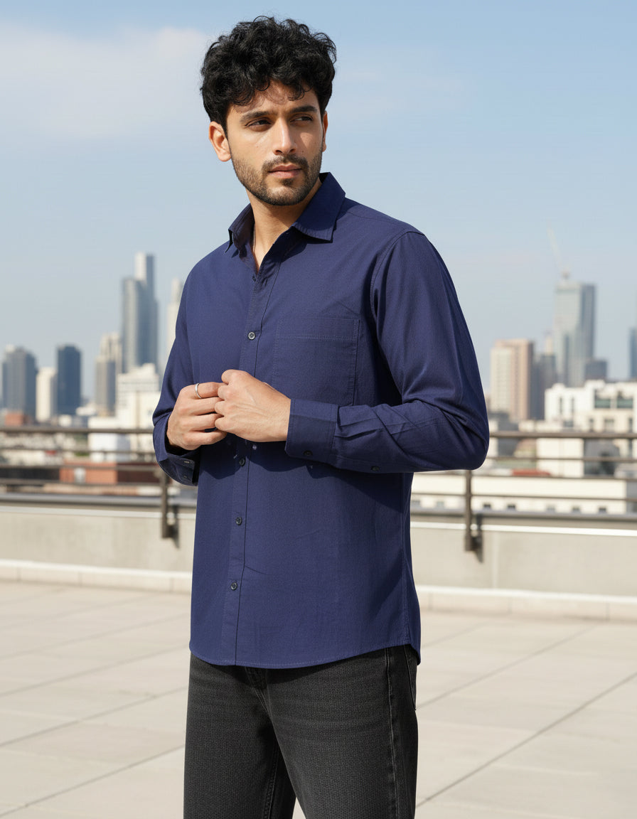 Navy Blue Cotton Poplin Shirt