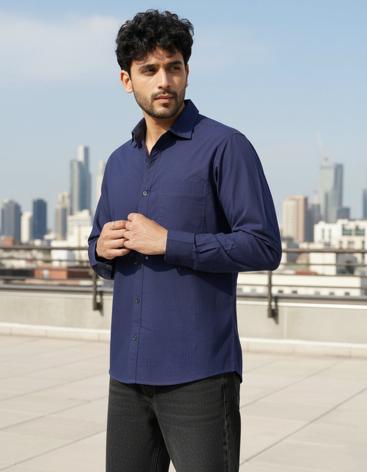 Navy Blue Cotton Poplin Shirt