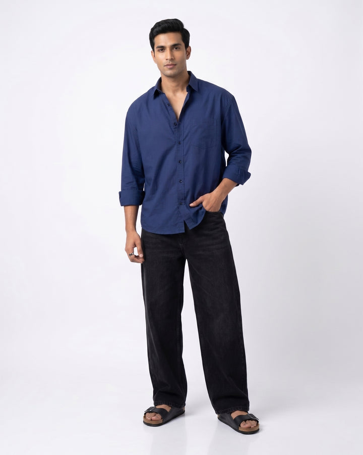 Navy Blue Cotton Poplin Shirt