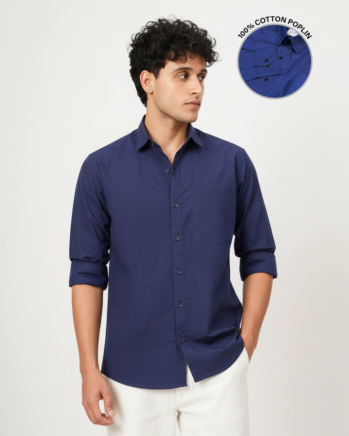 Navy Blue Cotton Poplin Shirt