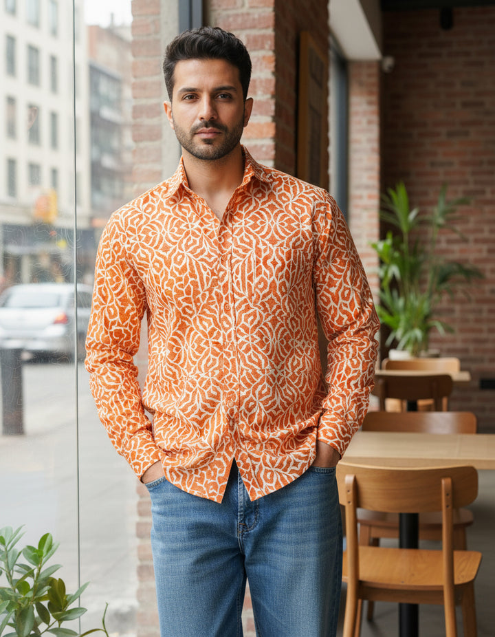 Orange Mirage Cotton Poplin Shirt