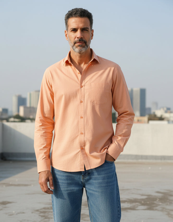 Peach Cotton Poplin Shirt