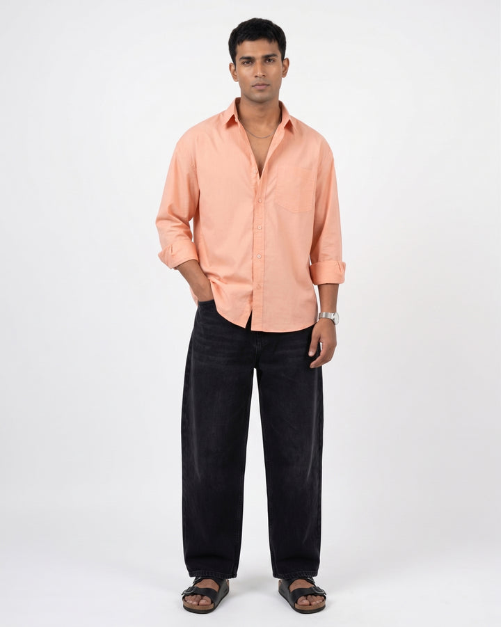 Peach Cotton Poplin Shirt
