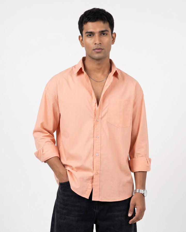 Peach Cotton Poplin Shirt