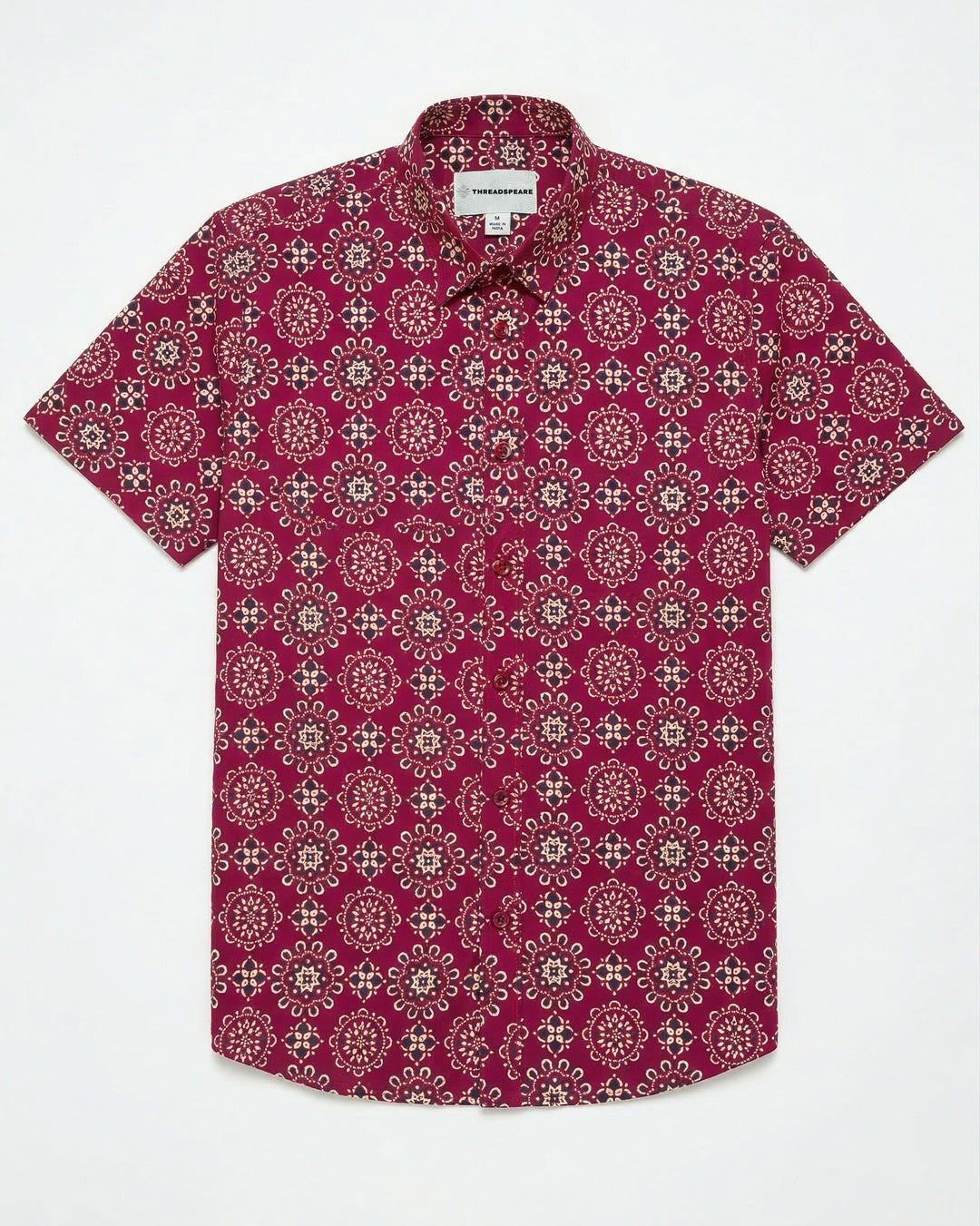 Maroon Ornate Cotton Poplin Half Sleeve Shirt