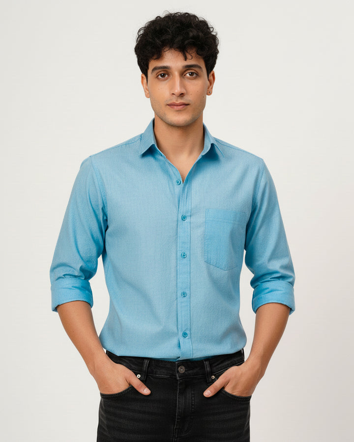 Powder Blue Cotton Poplin Shirt