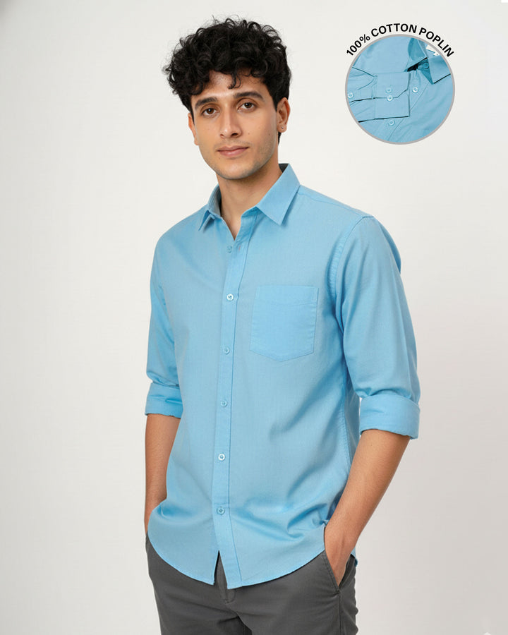 Powder Blue Cotton Poplin Shirt