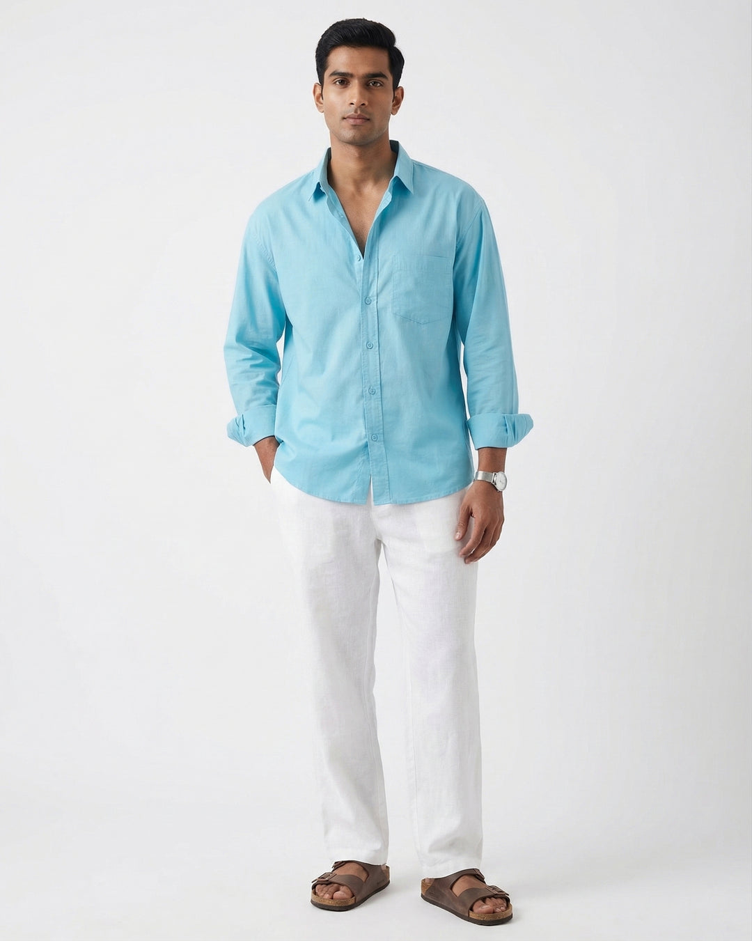Powder Blue Cotton Poplin Shirt