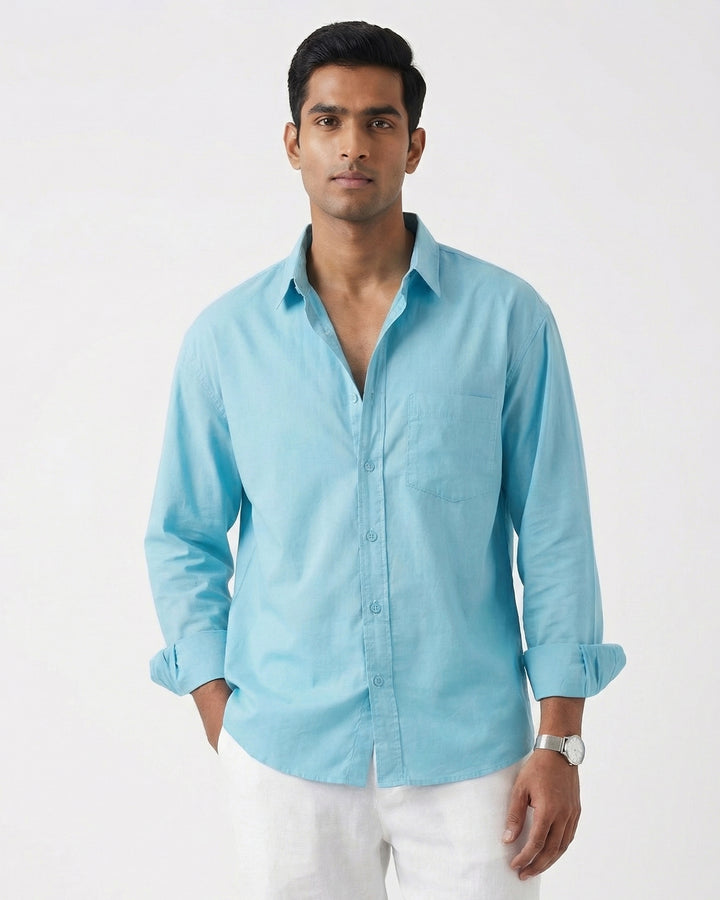 Powder Blue Cotton Poplin Shirt