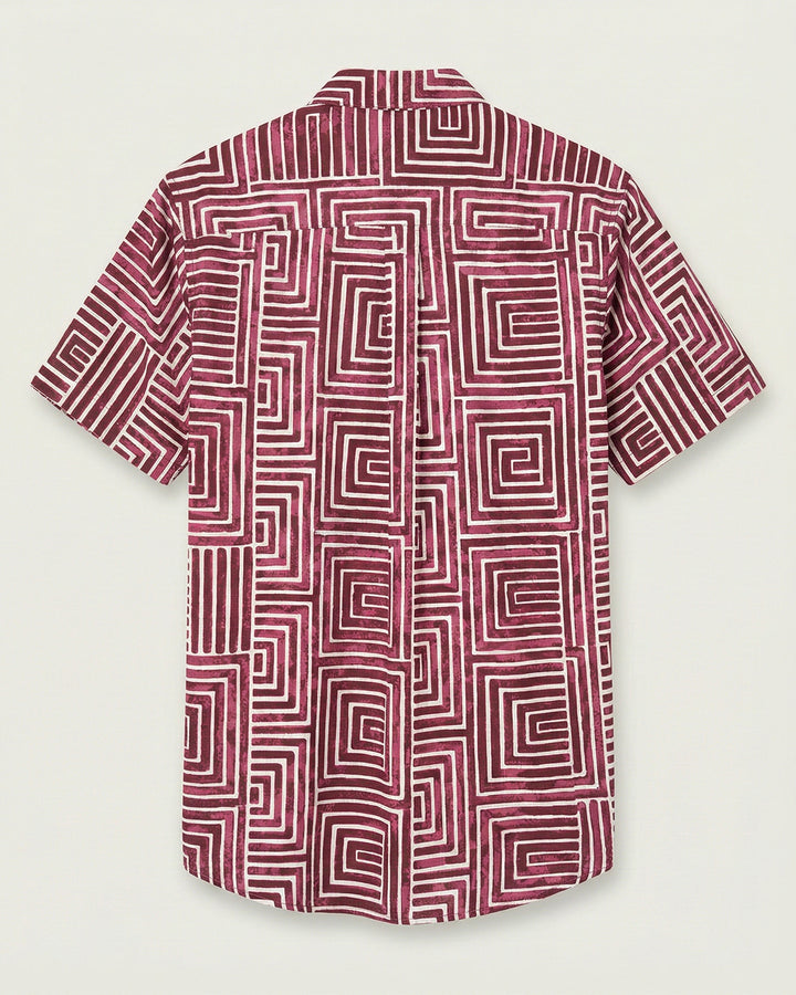 Wine Gridlock Cotton Poplin Half Sleeve Shirt