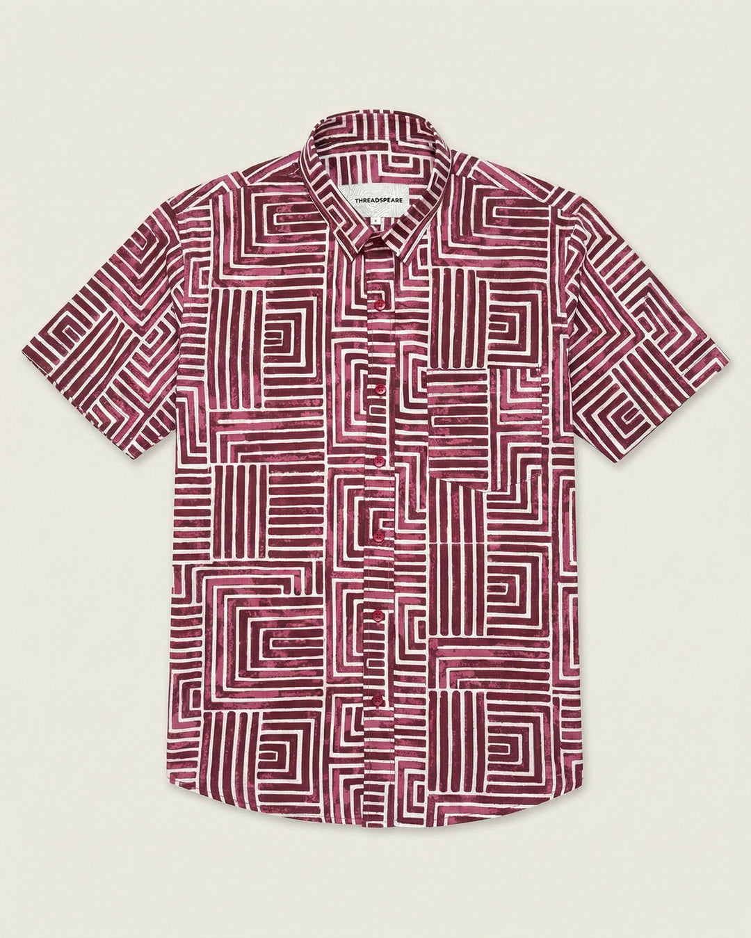 Wine Gridlock Cotton Poplin Half Sleeve Shirt