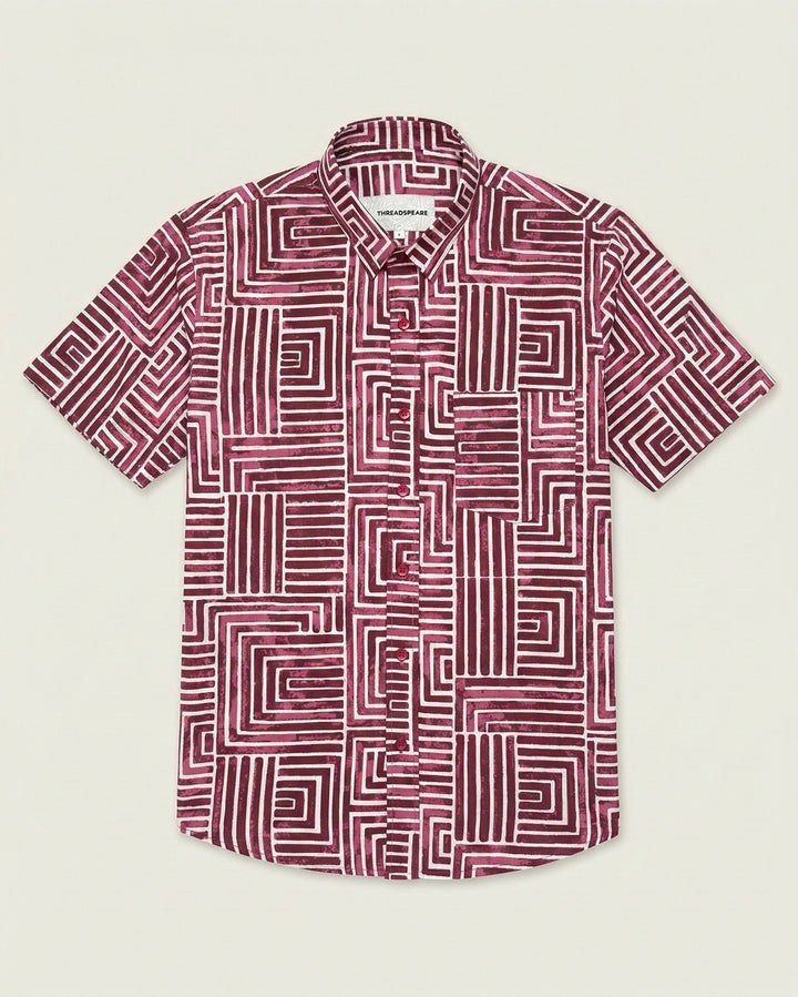 Wine Gridlock Cotton Poplin Half Sleeve Shirt