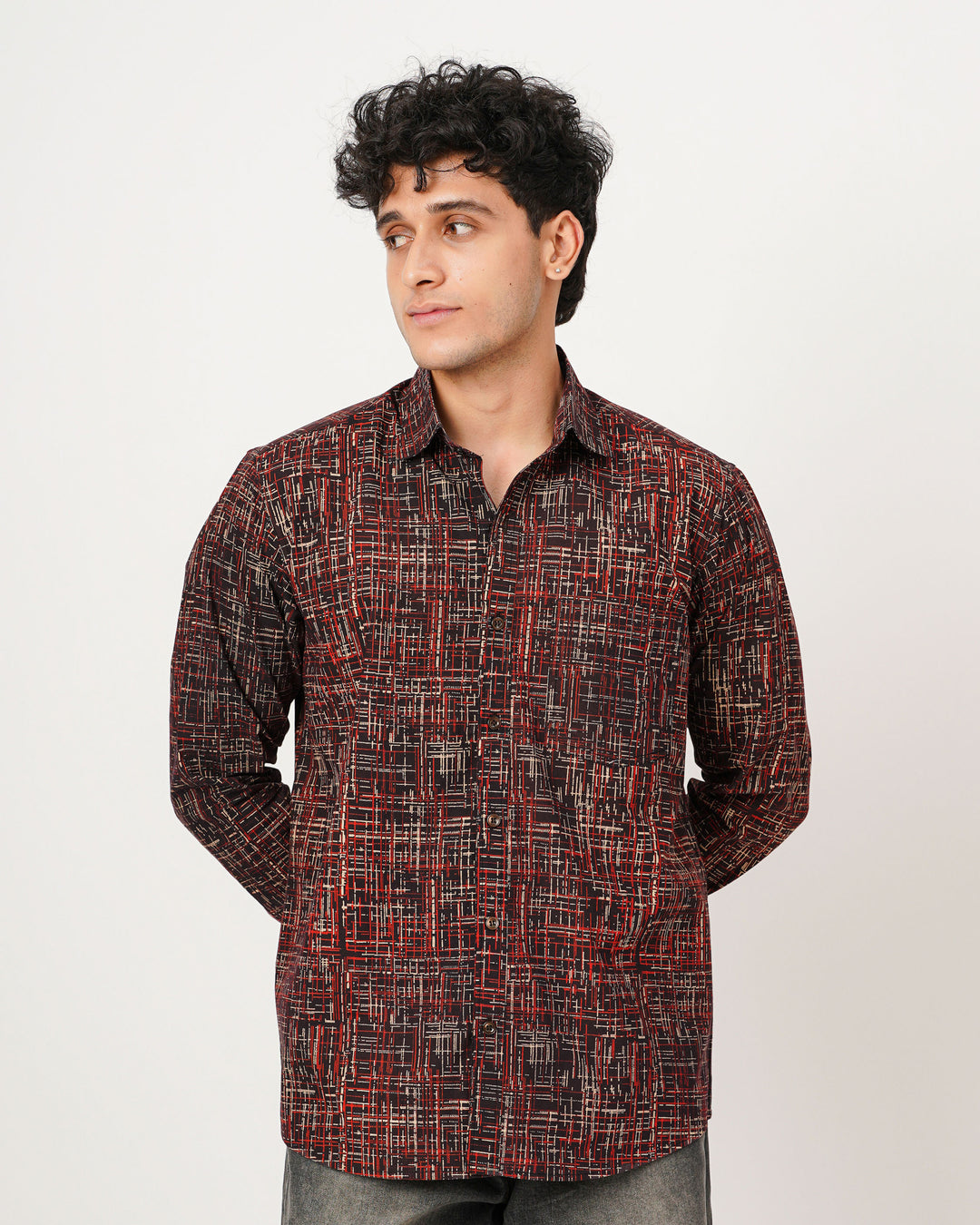 black printed full sleeve shirt for men