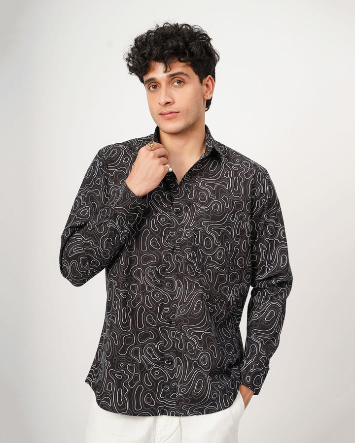 black printed full sleeve shirt for men