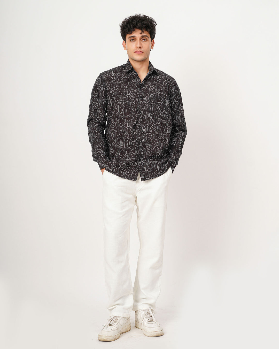 black printed full sleeve shirt for men