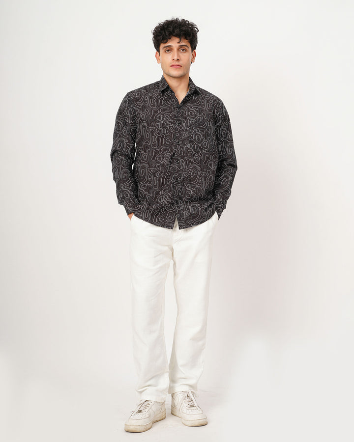 black printed full sleeve shirt for men