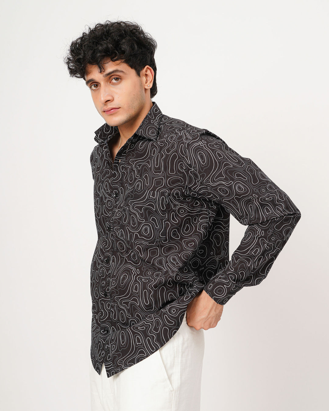black printed full sleeve shirt for men