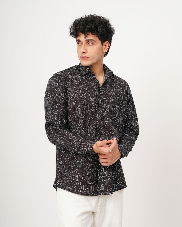 black printed full sleeve shirt for men