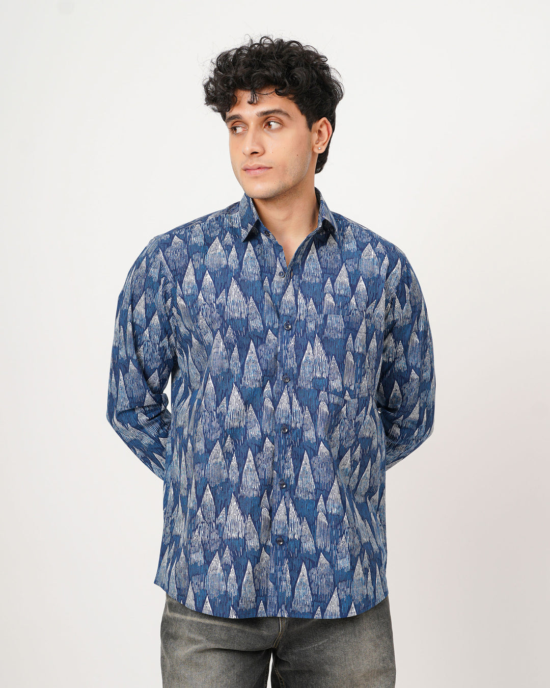 blue printed full sleeve shirt for men