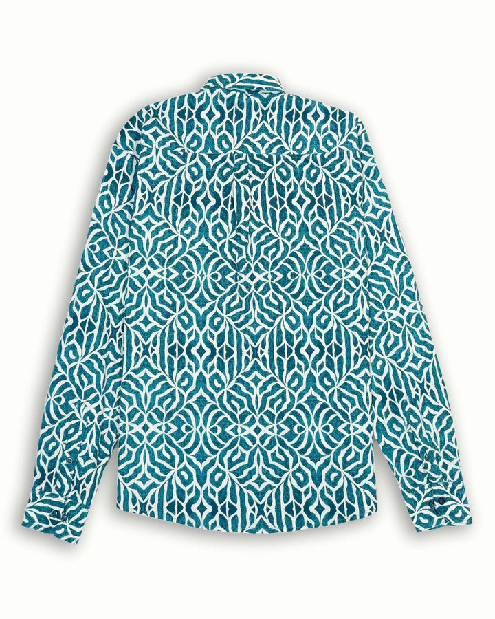 blue green printed full sleeve shirt for men
