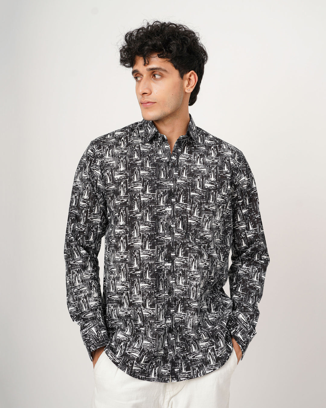 black printed full sleeve shirt for men