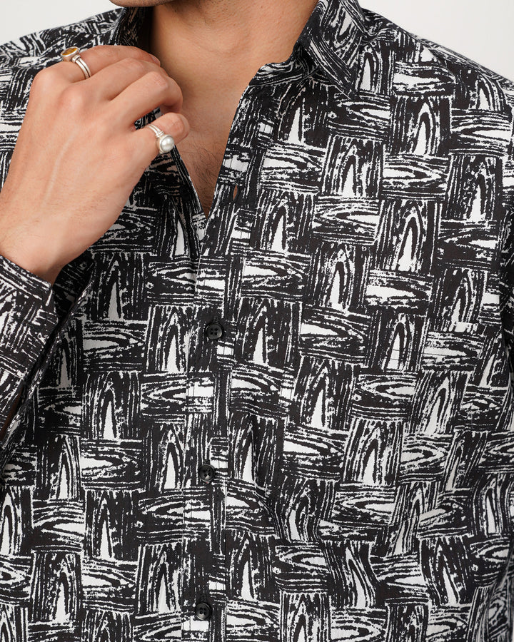 black printed full sleeve shirt for men
