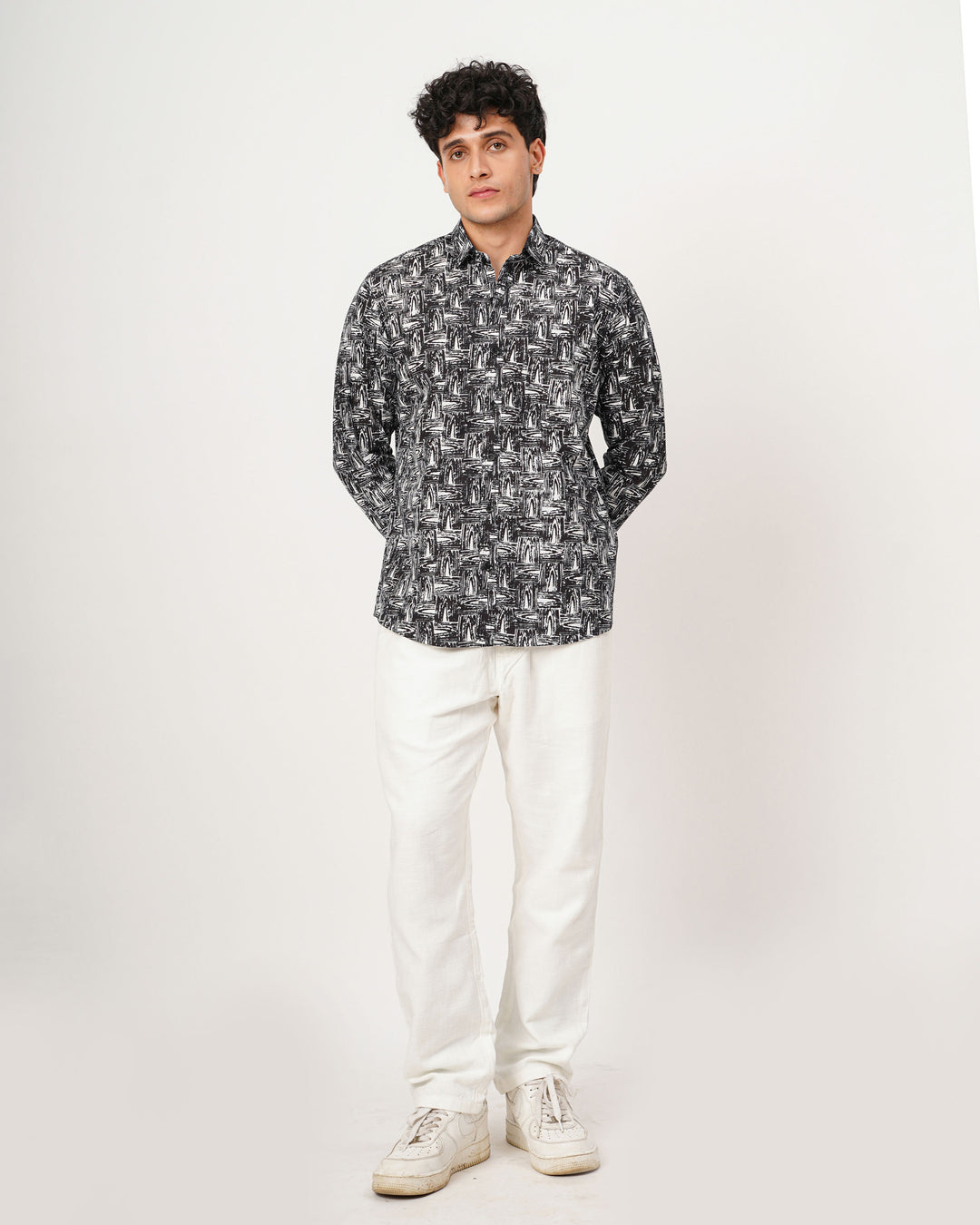 black printed full sleeve shirt for men