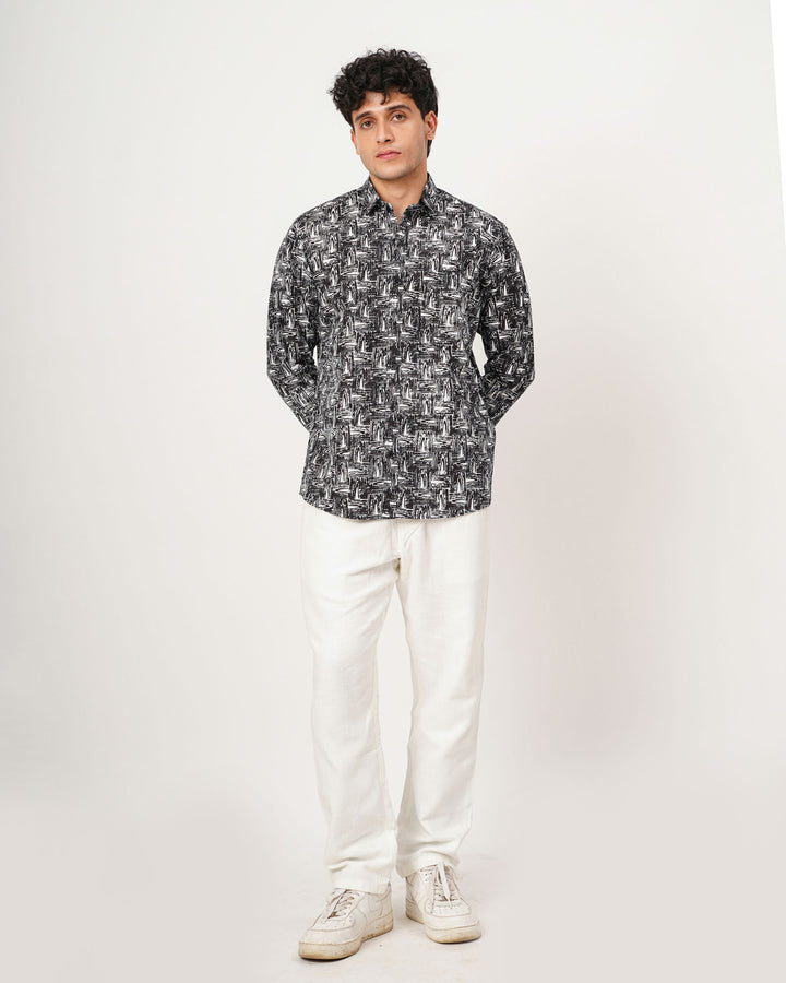 black printed full sleeve shirt for men