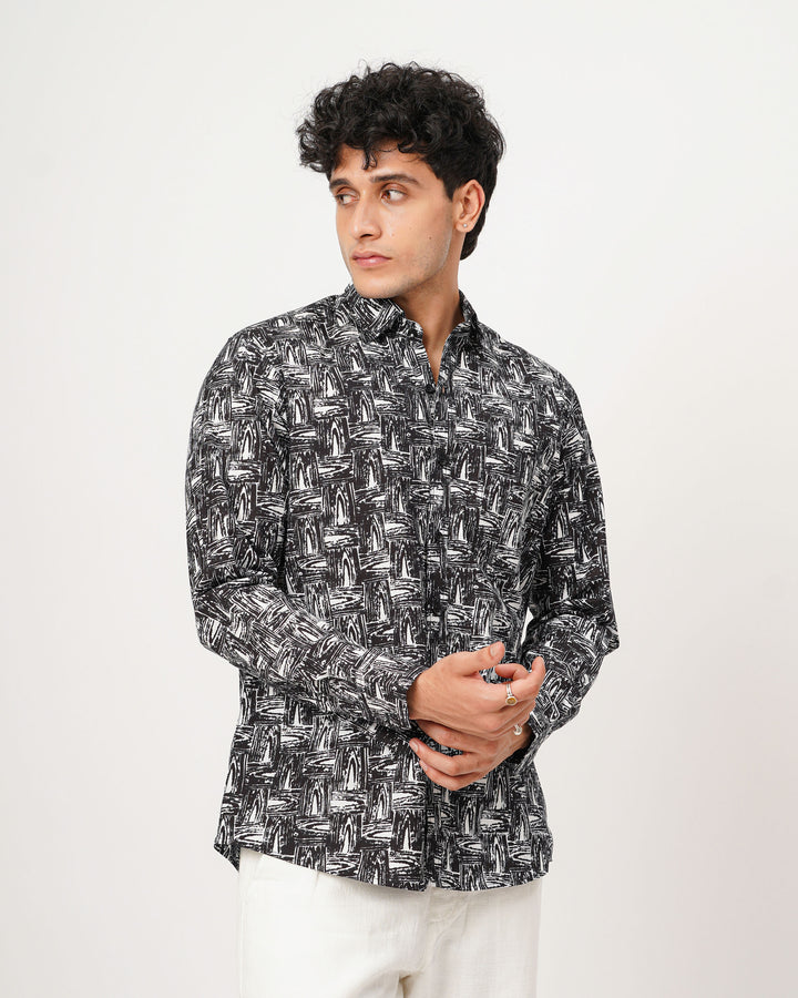 black printed full sleeve shirt for men