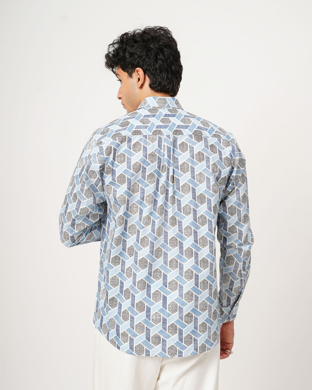 blue grey printed full sleeve shirt for men