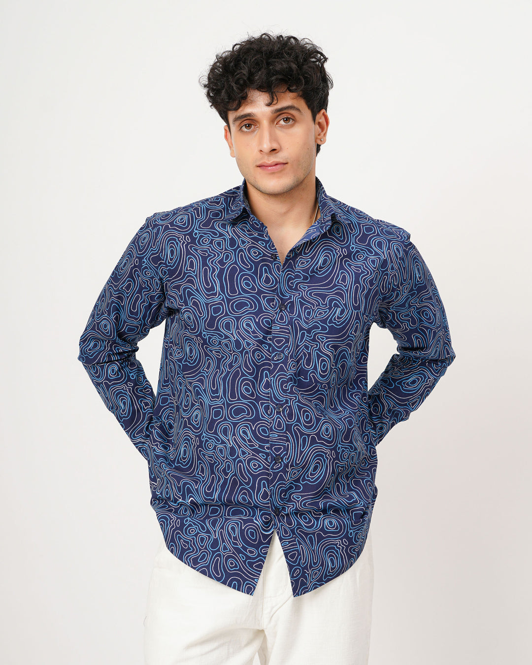 blue printed full sleeve shirt for men