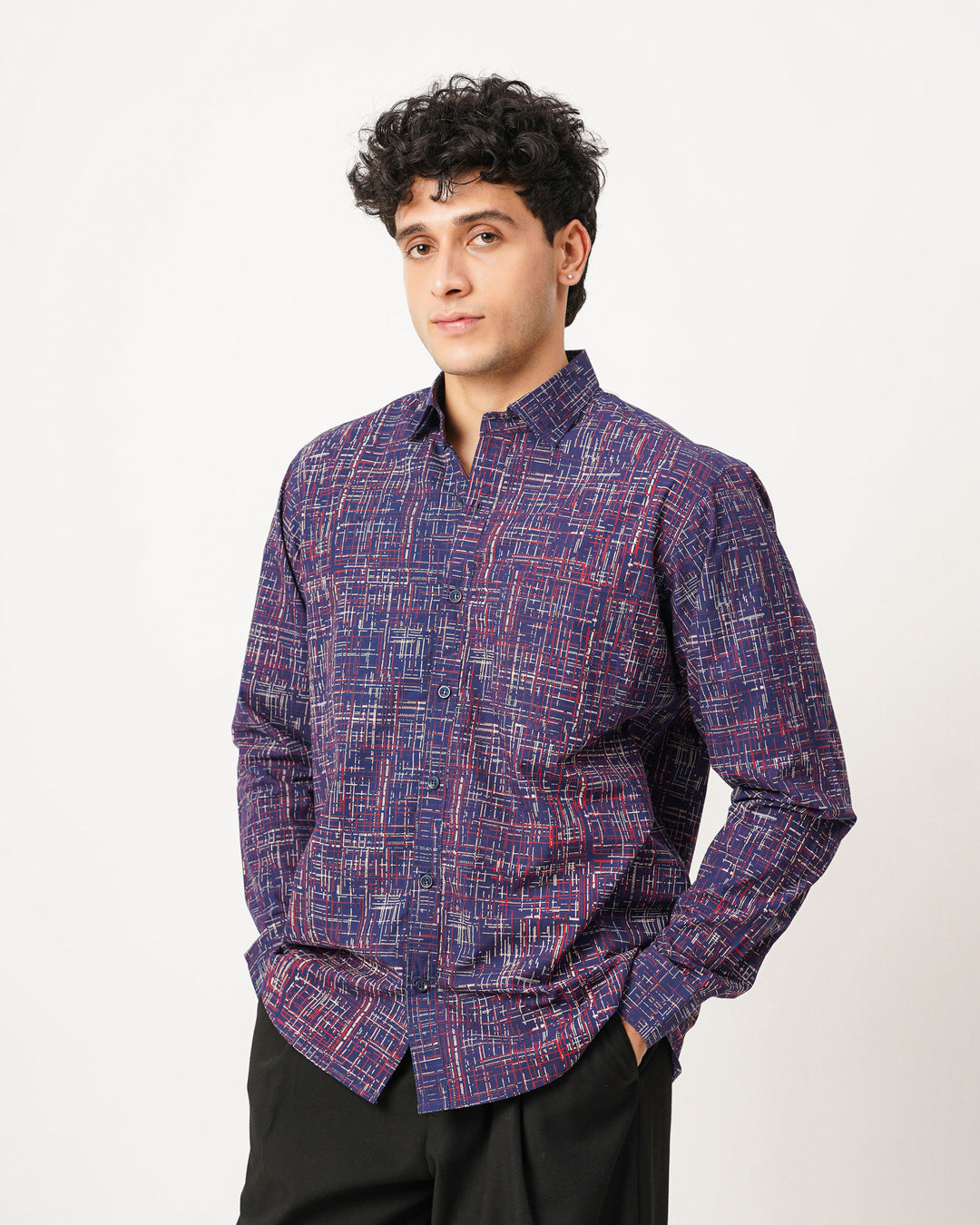navy blue printed full sleeve shirt for men