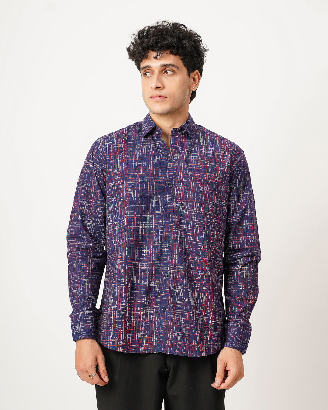 navy blue printed full sleeve shirt for men