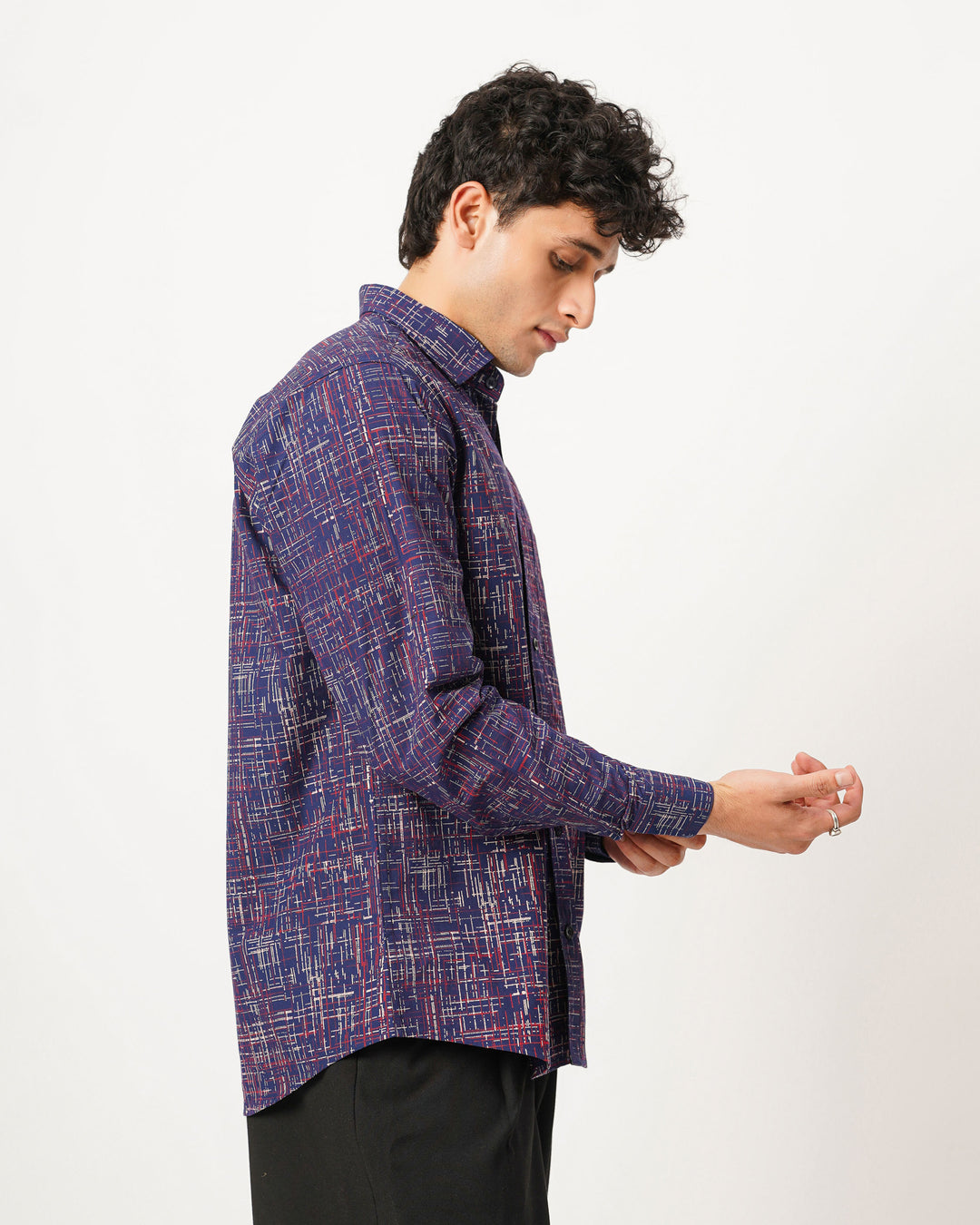 navy blue printed full sleeve shirt for men